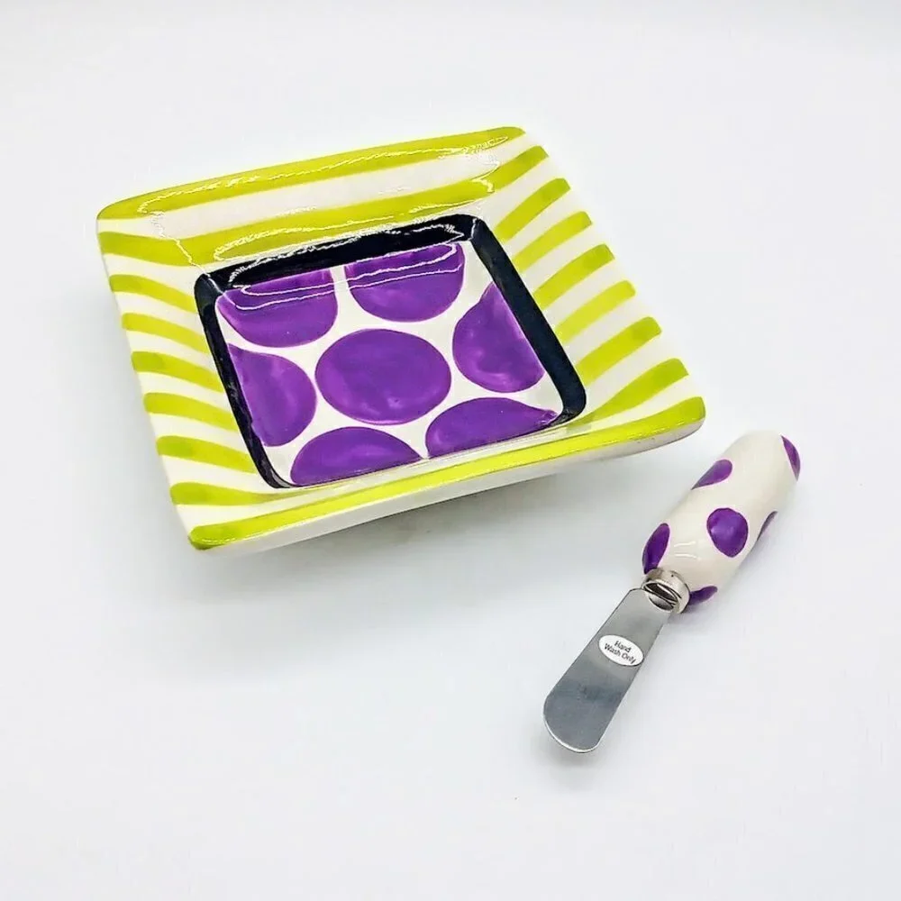 Dennis East International Square Ceramic Dish & Spreader NIB
